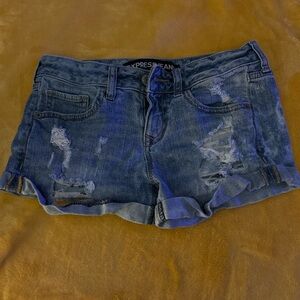 Express Blue Ripped Jean Shorts